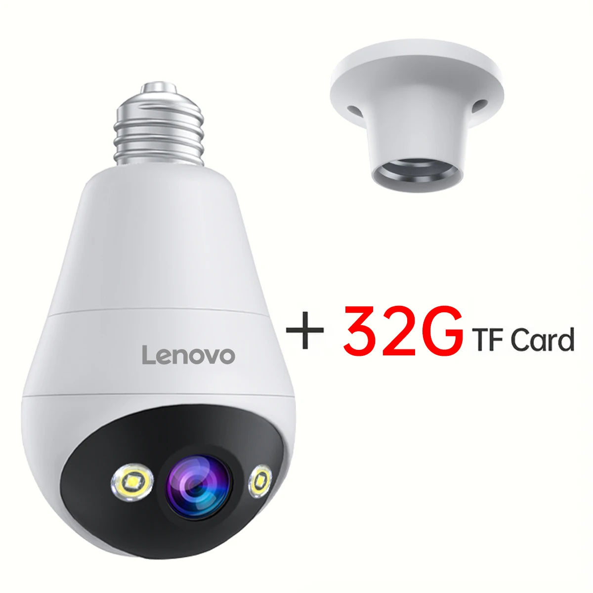 Câmera de Segurança Lenovo 3MP WiFi Tipo Lâmpada E27 – Visão Noturna Colorida, Intercom de Voz Bidirecional e Conectividade Smart Home Sem Fio