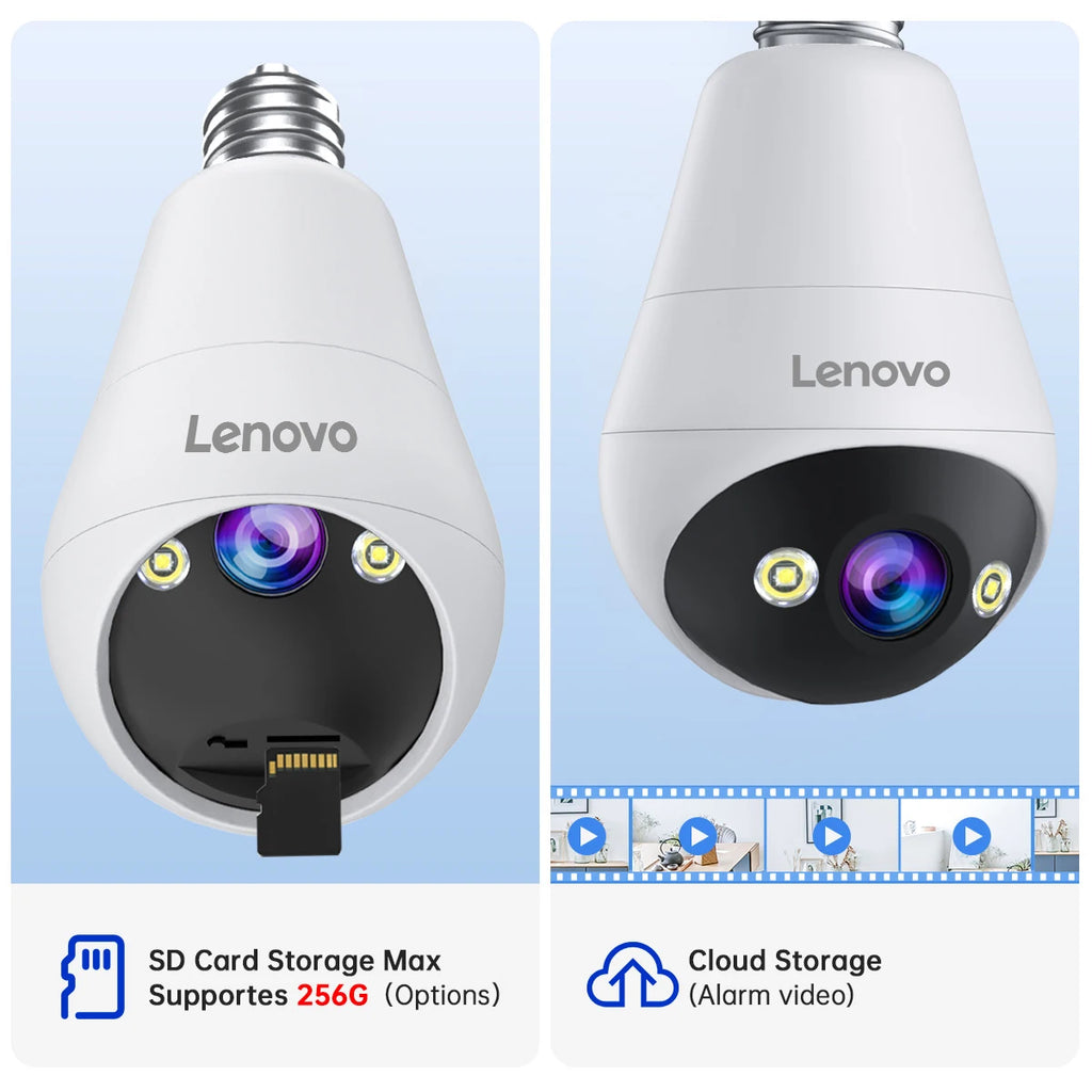 Câmera de Segurança Lenovo 3MP WiFi Tipo Lâmpada E27 – Visão Noturna Colorida, Intercom de Voz Bidirecional e Conectividade Smart Home Sem Fio