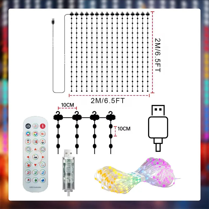 Smart LED Curtain Lights – Iluminação Inteligente com Controle por App e Sincronização Musical
